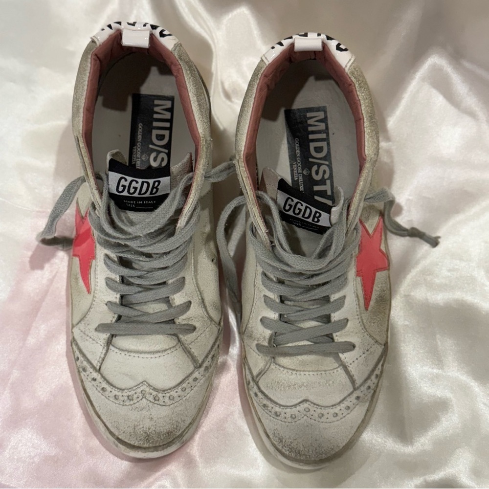 Golden Goose Mid Star Sneakers White Pink Patent Star Mid Top Size 7/37 Preppy - Picture 6 of 16